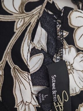 Suzanne Betro Black Floral Top with Cream Accents